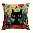 Axyaa Black Cats & Colorful Flowers Cushion Cover - Sofa, Bedroom, Car Pillow Cover