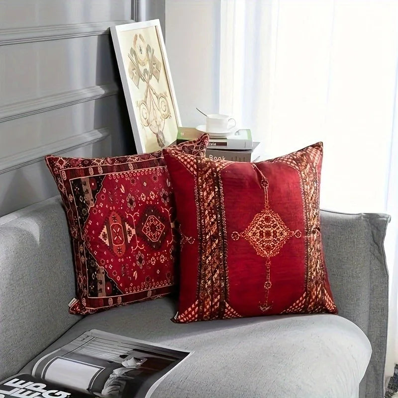 Axyaa Retro Red Ethnic Style Pillowcase for Home Decoration
