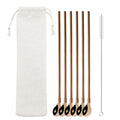 Axyaa Twisted Straw Spoon Set: 6pcs Reusable Stainless Steel Straws, Gold Tea Scoop, Black Dinnerware
