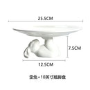Axyaa Rabbit Ceramic Cake Plate: White Round Dinner Dish, Cute Animal Fruit Snack Plate