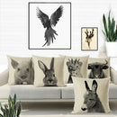 Axyaa African Animal Linen Pillow Cover 45x45cm - Lion, Elephant, Elk Portrait Decor