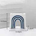 Axyaa Blue & White Stripes Ceramic Vase with Artificial Flowers for Aesthetic Room Decor