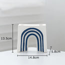 Axyaa Blue & White Stripes Ceramic Vase with Artificial Flowers for Aesthetic Room Decor