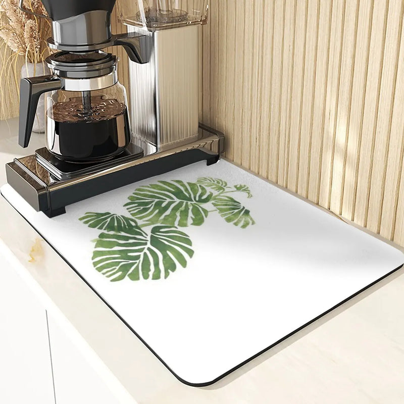 Axyaa Leaves Print Silicone Placemats - Absorbent Kitchen Dish Mat