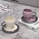 Axyaa Ceramic White Purple Latte Art Coffee Cup Set Couples Home Breakfast Mug