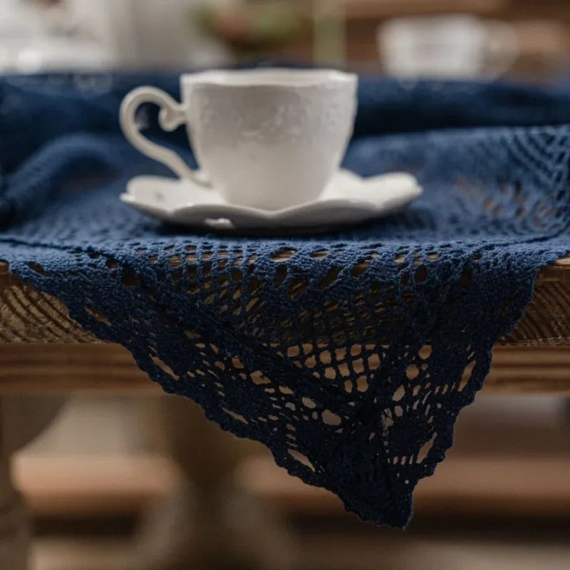 Axya Retro Crochet Tablecloth | Knitted Hollow Coffee Table Cover | Shooting Background Fabric