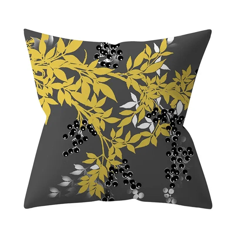 Axyaa Yellow Floral Geometric Cushion Cover 45x45cm