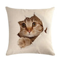 Axyaa Cat Printed Cotton Linen Cushion Cover 45x45cm