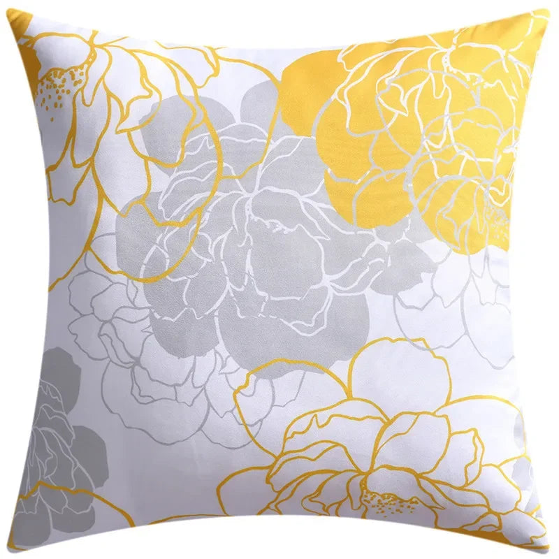 Yellow Grey Flower Pillowcase 45cm Double-Sided Print Cover for Home Decor by Axyaa
