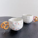Axyaa 350ML Ceramic Coffee Cup with Bread Knot Handle - White
