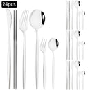 Axyaa 24pc Stainless Steel Cutlery Set - Knife Fork Spoon Teaspoon Mirror Flatware