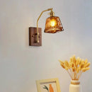 Axyaa Cognac Glass Wall Light Wooden Base E27 Bulb for Home Décor