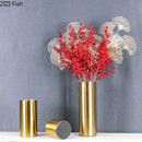 Axyaa Gold Brass Cylinder Vase Artificial Flowers Decor Desk Decoration Minimalism Metal Vases