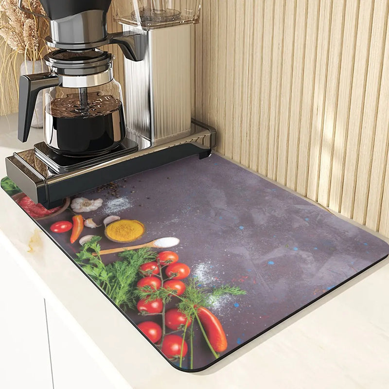 Axyaa Coffee Pattern Placemats Set for Table Cups Coaster Drainer Diatomaceous Earth Mat
