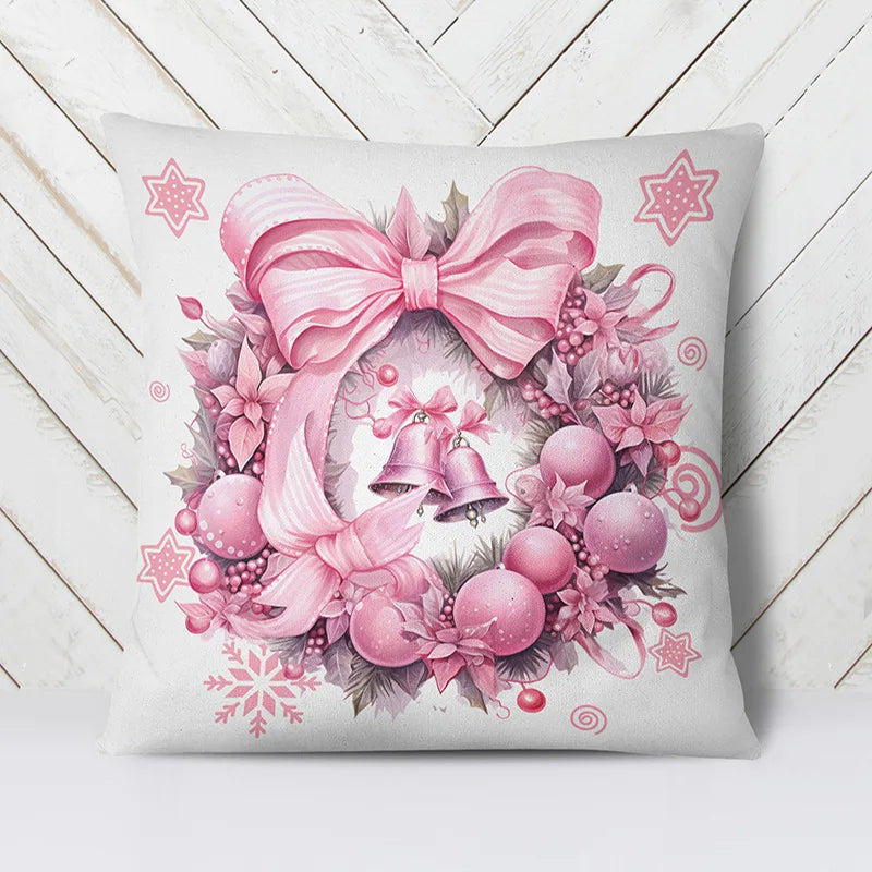 Axyaa Christmas Pink Throw Pillow Cover for Home Decoration & Holiday Gift