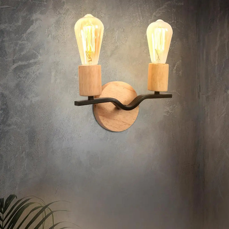 Iron Wood Lampshade Wall Sconce by Axyaa: Modern Vintage Lighting