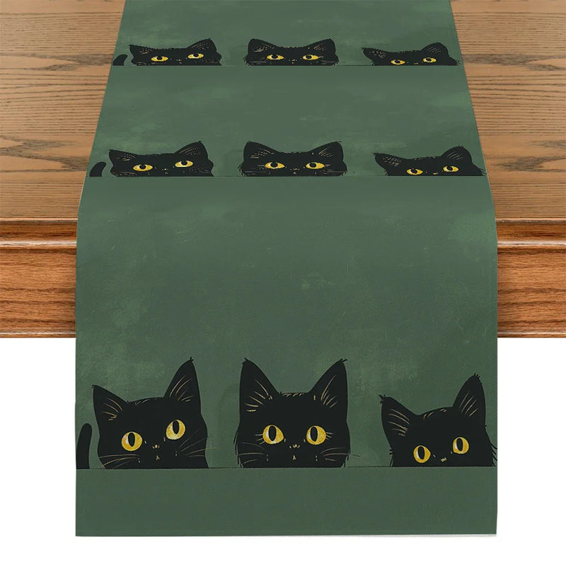 Black Cat Silhouette Table Runner by Axyaa: Halloween Party Decor & Dresser Table Accent