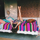 Axyaa Boho Beach Blanket: Hand-Striped Mat with Tassels