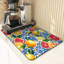 Axyaa Plant Leaf Lemon Kitchen Drying Mat - Quick Dry Absorbent Draining Pad