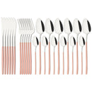 Axyaa 24-Piece Stainless Steel Dinnerware Set White Silver Flatware Tableware Kit