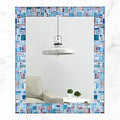 Axyaa Sapphire Silver Mosaic Wall Mirror, Handmade Decorative Glass, Round Dark Blue Mirror