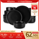 Axyaa Black Stoneware Dinner Set - 18/36 Piece Elegant Plate Collection
