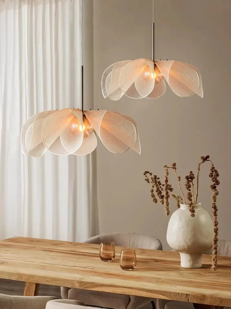 Axyaa Wabi Sabi Flower Chandelier: French Fabric Modern Ceiling Pendant Lighting