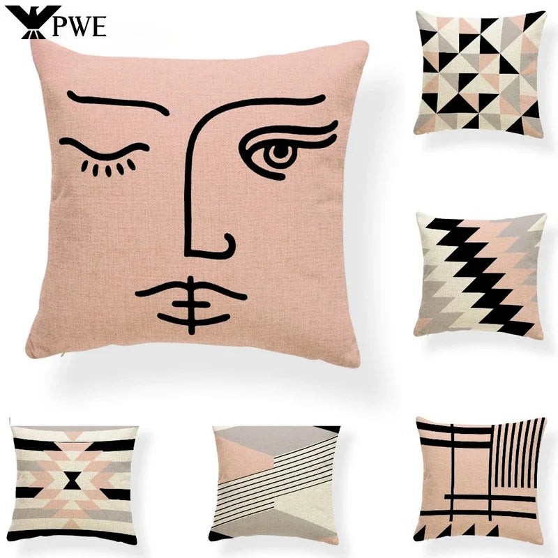 Axyaa Pink Stripe Linen Home Decor Pillowcase 45x45cm Sofa Eye Pillow