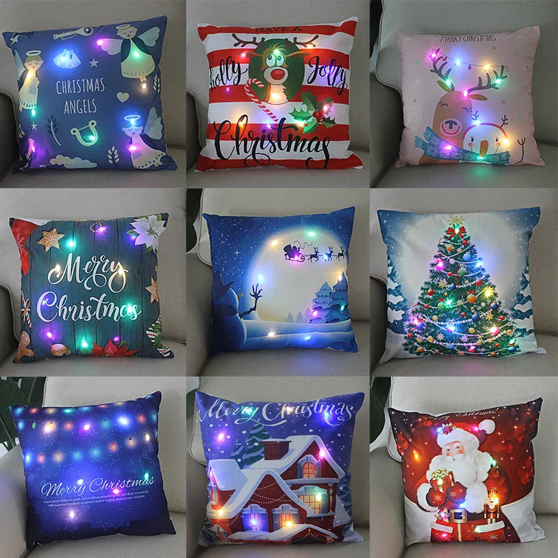 Axyaa LED Santa Claus Cushion Cover: Festive Light-Up Pillowcase for Home Decor