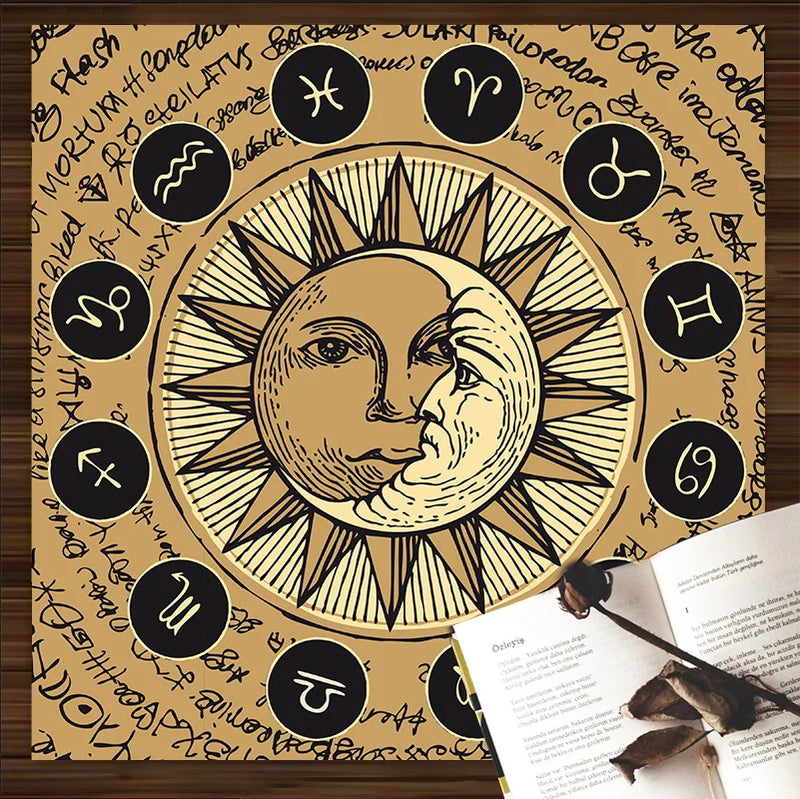 Zodiac Tarot Tablecloth Altar Cloth by Axyaa: Pagan Clock Pendulum Mat