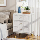 Axyaa 3-Drawer White & Gold Nightstand: Modern Tall Bedside Table with Storage