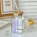 Axyaa Bamboo Lid Glass Cup with Straw - 620ml