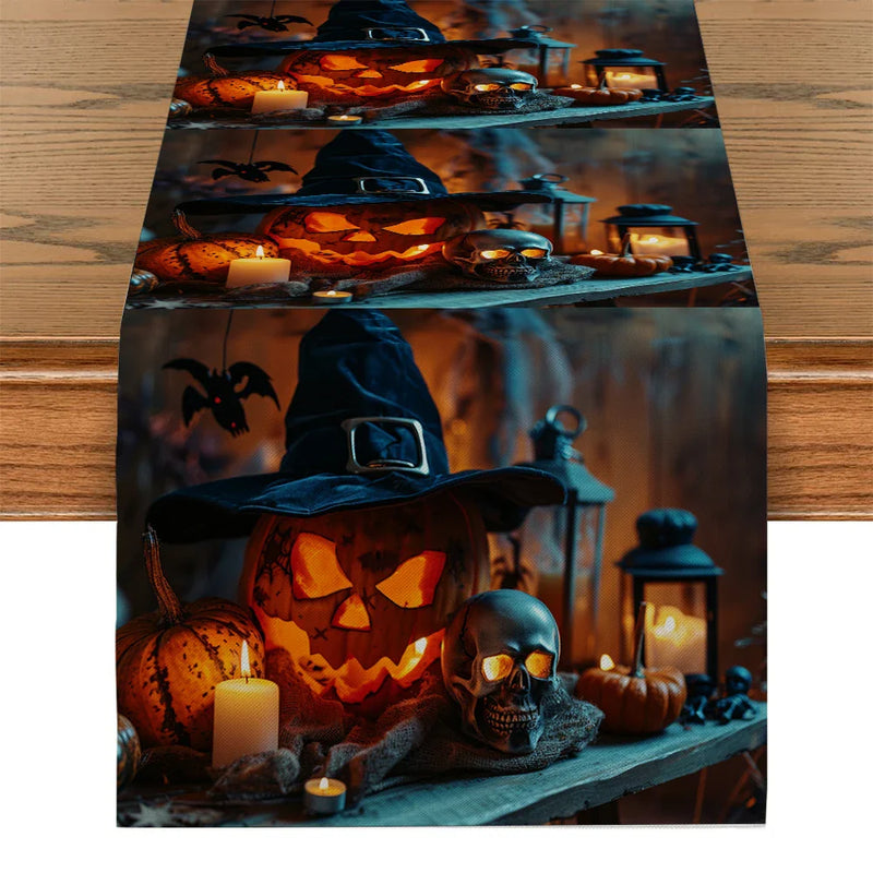 Axyaa Jack-O-Lantern Wizard Hat Table Runner for Festive Home Decor