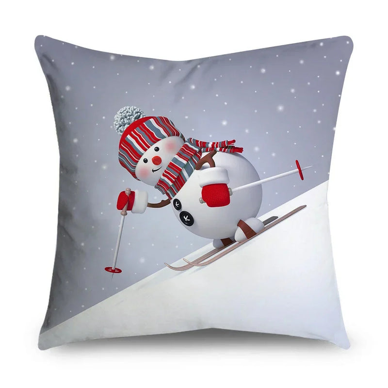 Axyaa Christmas Snowman Print Cushion Cover - 45X45CM