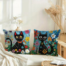 Colorful Cats & Flowers Pillow Covers by Axyaa - Sofa, Bedroom, Car Pillow Cover