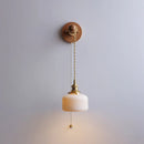Axyaa LED Wood Wall Lamp with White Ceramic Shade for Indoor Living Room