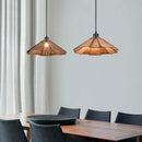Axyaa Walnut Wood LED Minimalist Chandelier Straw Hat Pendant Lights