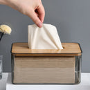 Axyaa Wooden Lid Tissue Box Holder for Living Room, Car Decor - Transparent Desktop Napkin Storage Box