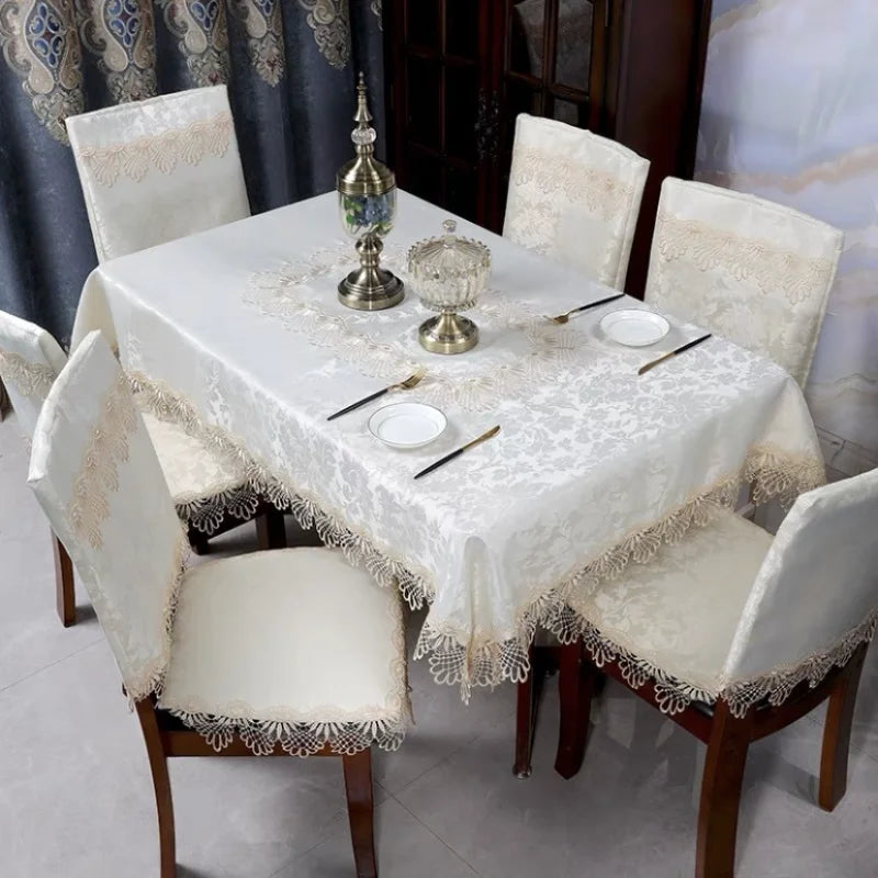 Axya European Lace Tablecloth: Elegant Embroidered Rectangular Jacquard Fabric Table Cover