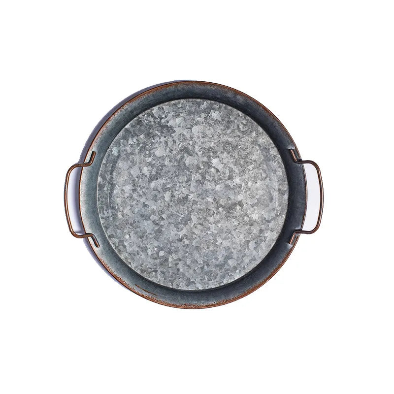 Axya Vintage Metal Dinner Plate Tray with Handle for Home & Garden Decor