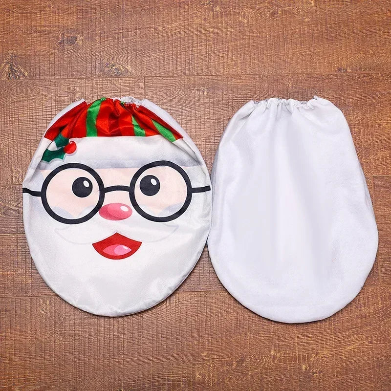 Axyaa Christmas Bathroom Set: Santa Claus Snowman Pattern Toilet Cover & Rug