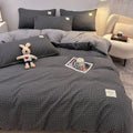 Axyaa Washed Cotton Striped Plaid Four-Piece Bed Sheet Set