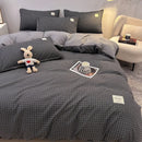 Axyaa Washed Cotton Striped Plaid Four-Piece Bed Sheet Set
