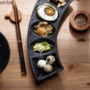 Axyaa Matte Stone Curved Plate: Patterned Ceramic Dessert Sushi Snack Molecular Cuisine Plate