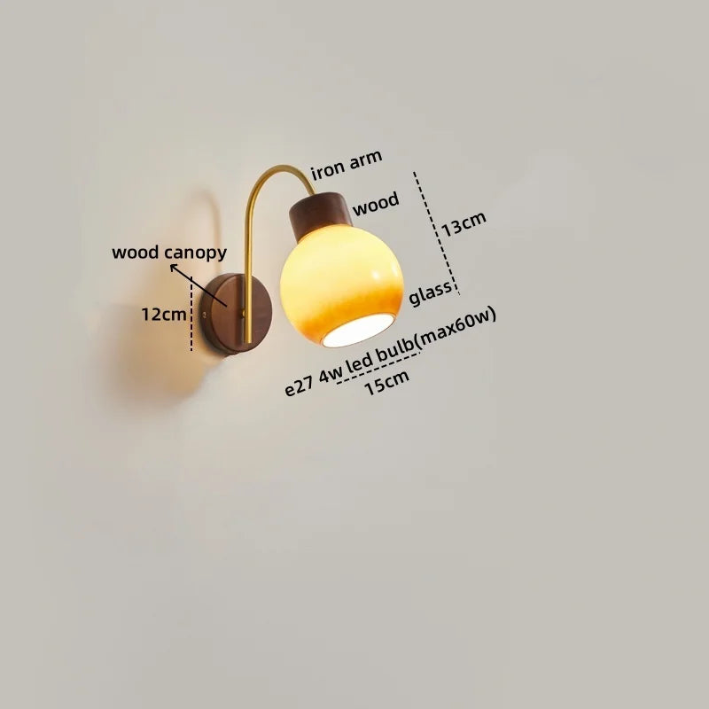 Axyaa Modern LED Wall Lamp Sconce Glass Wood Pull Chain Switch Stair Lights