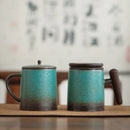 Axyaa Ceramic Bubble Tea Cup with Wood Handle & Cover - Original Espresso Mug