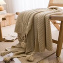 Axyaa Nordic Chunky Knit Blanket with Tassel for Bed Sofa Couch Embossed Waffle Pattern