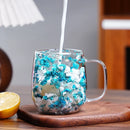 Axyaa Double-Walled Glass Cup with Handle- High Borosilicate Coffee Mug, Floral Design