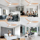 Axyaa Modern Ceiling Fan with Remote Control LED 20W, 42/52 Inches, White/Black/Wood