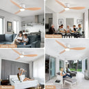 Axyaa Modern Ceiling Fan with Remote Control LED 20W 42/52 Inch White/Black/Wood Chandelier Fan